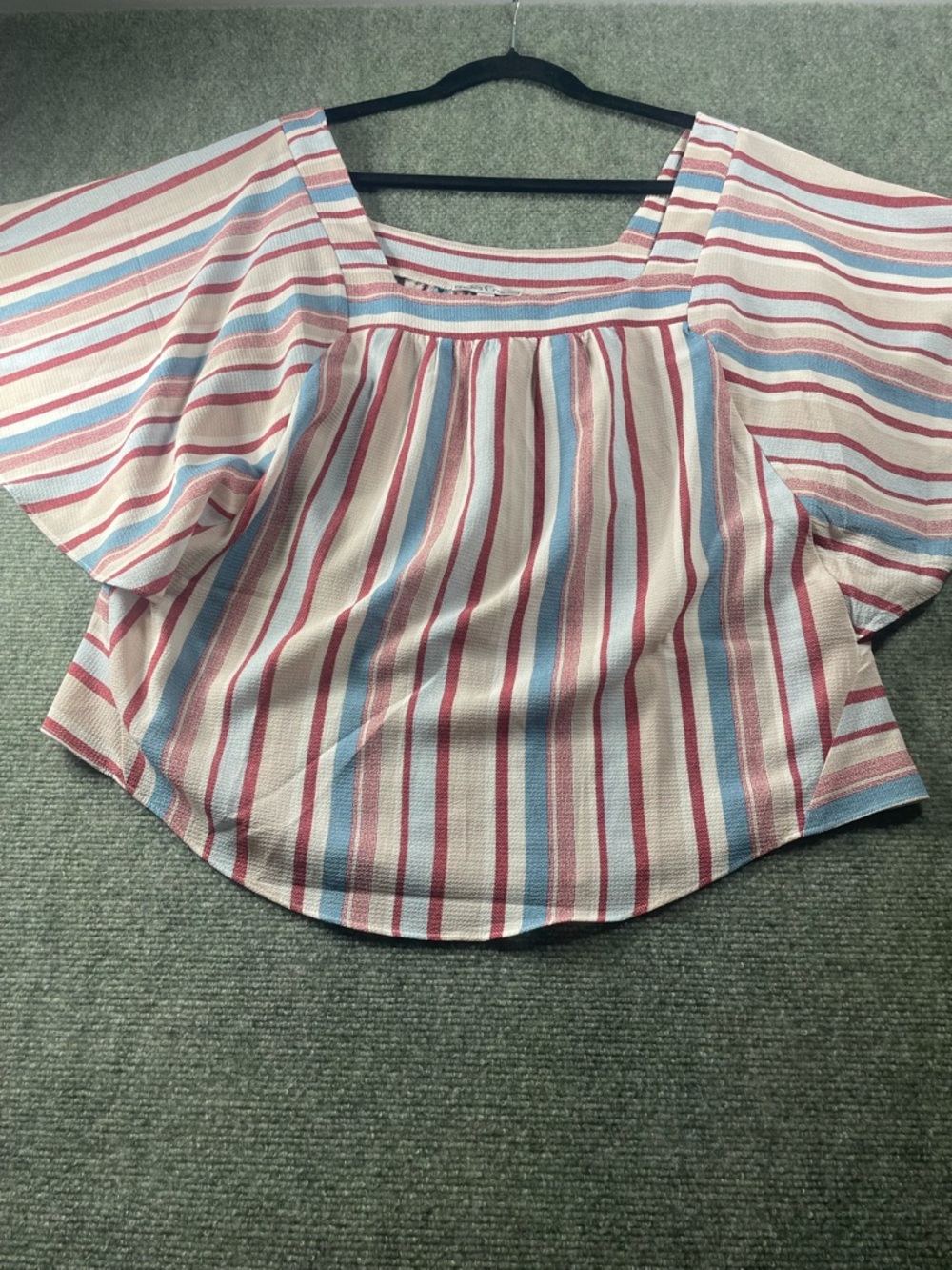 Moa Moa Cream Top with Pink & Blue Vertical Stripes